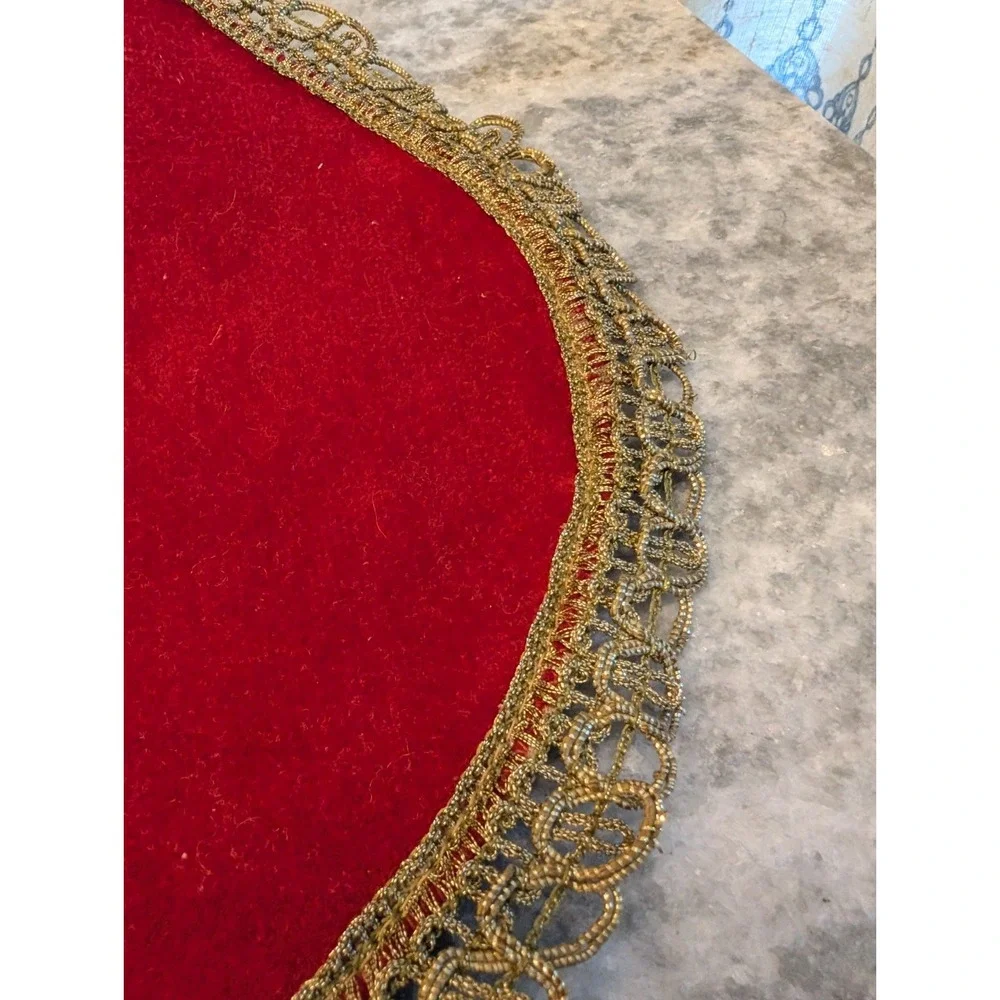 Hungarian Velvet Table Toppers Tapestry w/ Gold Trim, Set Of Two With Embroidery